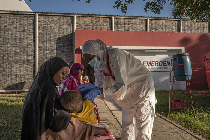 Triage outside the Nyala Paediatric Centre, Sudan.
